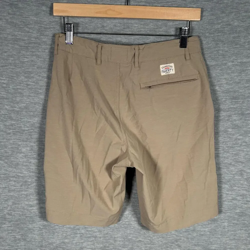 Faherty All Day Shorts Men 28 Beige Chino 9”Stretch Drawstring Zip Pocket Casual